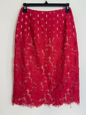 Stylestalker Red Lace Floral Pencil Skirt